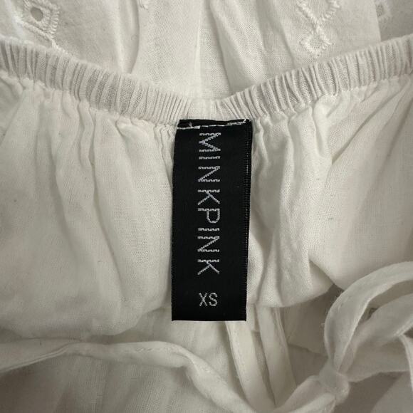 MINKPINK White Eyelet Embroidered Romper XS Boho Romantic Lace Scallop Hem - Picture 2 of 14